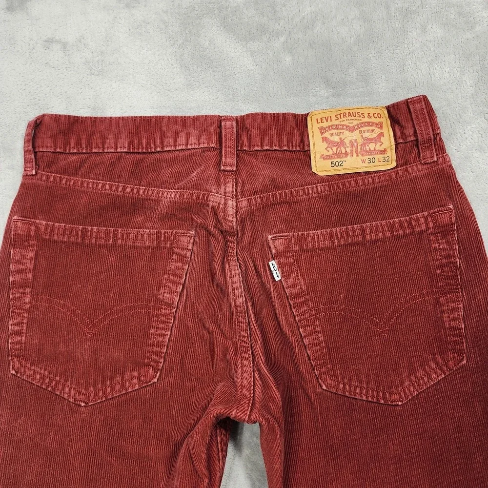 Levi's 502 Jeans Mens 30x28.5 Red Corduroy Regular Fit Tapered Stretch Casual